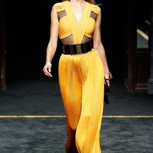 balmain extra long pleated wide leg pants